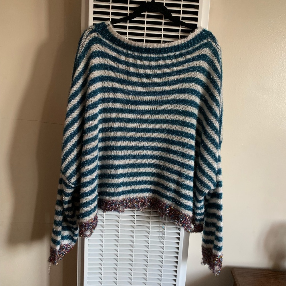 Prima Cropped Striped Tinsel Sweater - Picture 6 of 8
